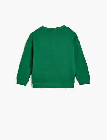 Sweatshirt Geyik Aplike Detaylı Uzun Kollu Bisiklet Yaka Şardonlu