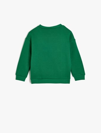 Sweatshirt Geyik Aplike Detaylı Uzun Kollu Bisiklet Yaka Şardonlu
