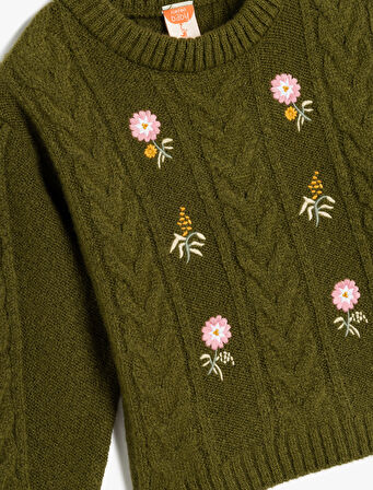 Bisiklet Yaka Uzun Kollu Çiçek Desenli Triko Kazak