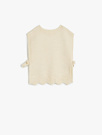 Örgü Detaylı Triko Süveter Yanları Bağlamalı Bisiklet Yaka