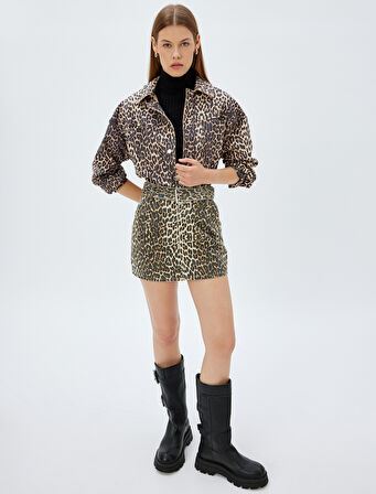 Leopar Mevsimlik Ceket Gömlek Yaka Cepli Çıt Çıt Düğmeli