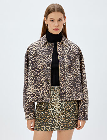 Leopar Mevsimlik Ceket Gömlek Yaka Cepli Çıt Çıt Düğmeli