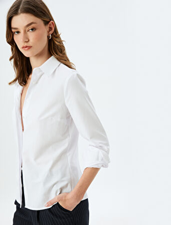 Regular Fit Pamuk Karışımlı Uzun Kollu Klasik Gömlek