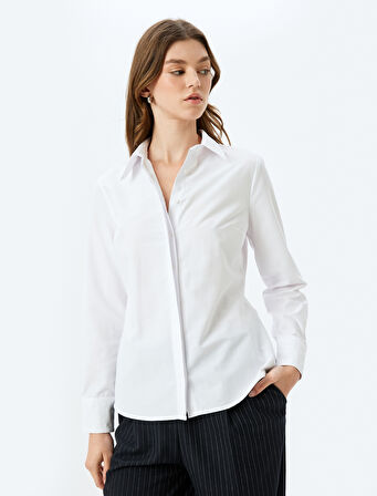 Regular Fit Pamuk Karışımlı Uzun Kollu Klasik Gömlek