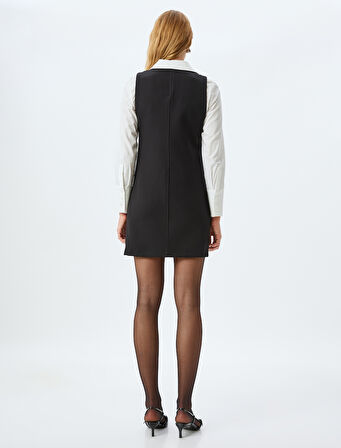 Slim Fit Gömlek Yaka Düğmeli Kolsuz Mini Jile Elbise 