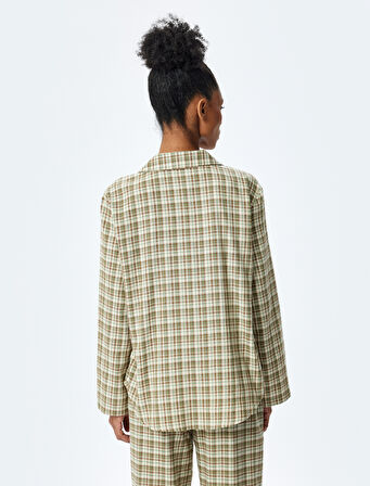 Pamuklu Gömlek Yaka Uzun Kollu Ekose Pijama Üstü