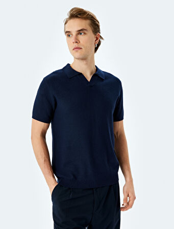 Pamuklu V Polo Yaka Kısa Kollu Triko Tişört