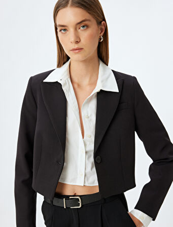 Crop Blazer Ceket Kruvaze Düğmeli