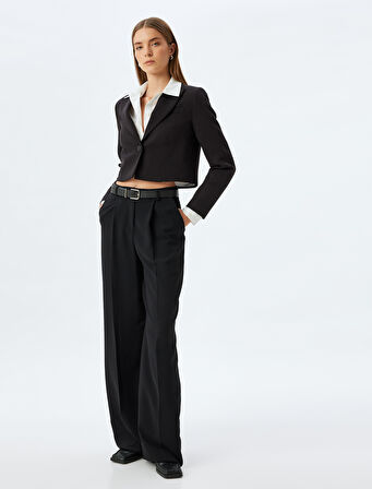 Crop Blazer Ceket Kruvaze Düğmeli