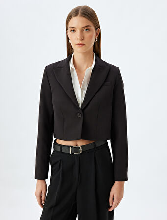 Crop Blazer Ceket Kruvaze Düğmeli