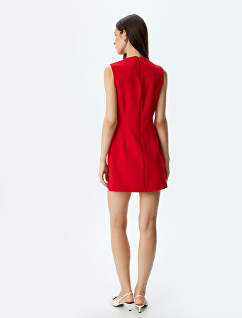 A Kesim Yuvarlak Yaka Kolsuz Mini Elbise 