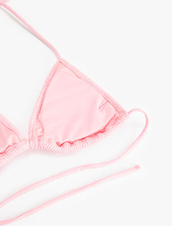 Fitilli Floral Dokulu Boyundan Bağlamalı Üçgen Bikini Üstü