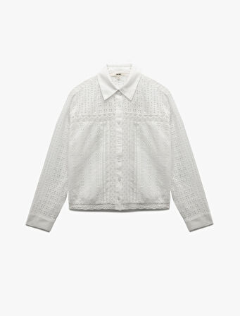 Uzun Kollu Klasik Yaka Pamuklu Fistolu Brodeli Gömlek