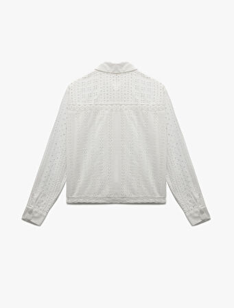 Uzun Kollu Klasik Yaka Pamuklu Fistolu Brodeli Gömlek