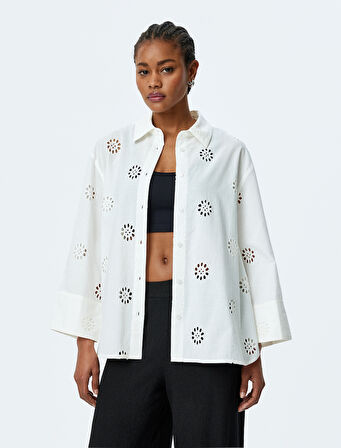 Pamuklu 3/4 Kol Uzun Oversize Fistolu Gömlek