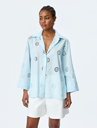 Pamuklu 3/4 Kol Uzun Oversize Fistolu Gömlek