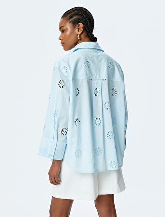 Pamuklu 3/4 Kol Uzun Oversize Fistolu Gömlek