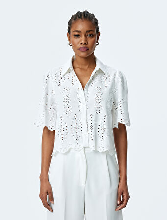 Viskon Pamuk Kumaş Kısa Kollu Crop Fistolu Gömlek