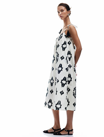 Pamuklu Etnik Desenli Uzun İnce Askılı Elbise