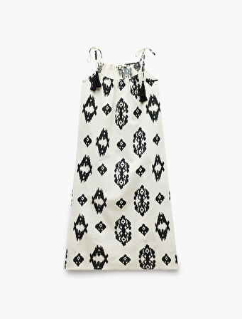 Pamuklu Etnik Desenli Uzun İnce Askılı Elbise