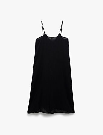 Pamuklu Geniş Kesim Püsküllü Cepli İnce Askılı Midi Boy Elbise