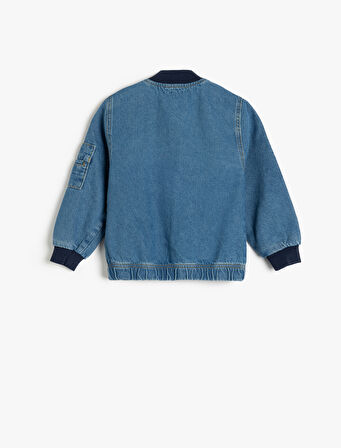 Pamuklu Uzun Kollu Kapaklı Cepli Oversize Bomber Denim Ceket