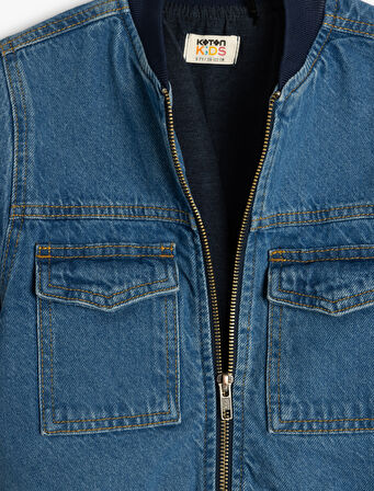 Pamuklu Uzun Kollu Kapaklı Cepli Oversize Bomber Denim Ceket