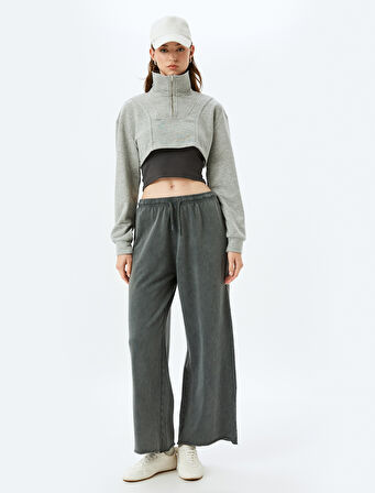 Soluk Efektli Beli Bağlamalı Pamuklu Bol Paça Eşofman Altı