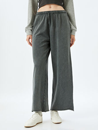 Soluk Efektli Beli Bağlamalı Pamuklu Bol Paça Eşofman Altı