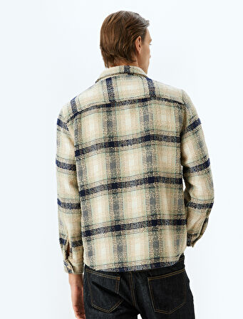 Uzun Kollu Pamuk Karışımlı Cep Detaylı Ekose Desenli Gömlek Ceket