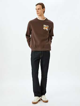 Bisiklet Yaka Pamuk Karışımlı İnterlok Kumaş Baskılı Lisanslı Tom ve Jerry Sweatshirt