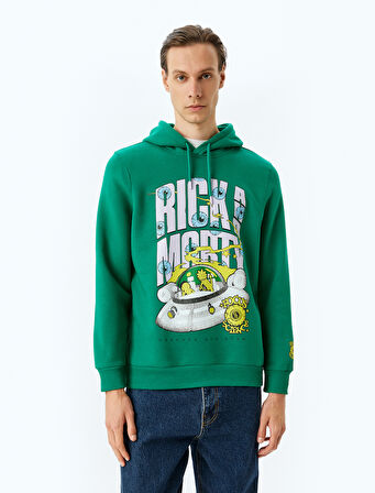 Kapşonlu Şardonlu Pamuk Karışımlı Lisanslı Rick and Morty Sweatshirt