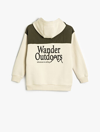 Oversize Kapşonlu Sweatshirt Slogan Baskılı Renk Bloklu 