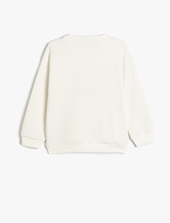 Oversize Sweatshirt Hayvanlar Baskılı Uzun Kollu Bisiklet Yaka Şardonlu