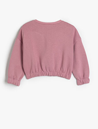 Sweatshirt Bisiklet Yaka Kedi Baskılı Uzun Kollu 