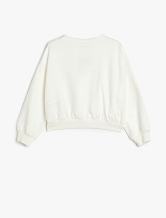 Sweatshirt Kalp Baskılı Uzun Kollu Pamuk Karışımlı
