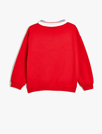 Polo Yaka Sweatshirt Köpek Baskılı Uzun Kollu Şardonlu 