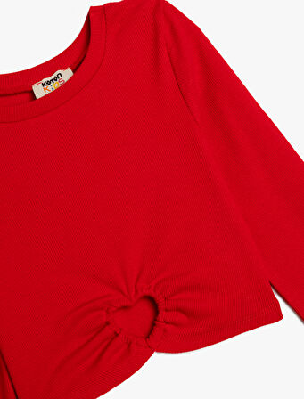 Kaşkorse Bluz Bisiklet Yaka Uzun Kollu Kalp Pencere Detaylı Pamuklu