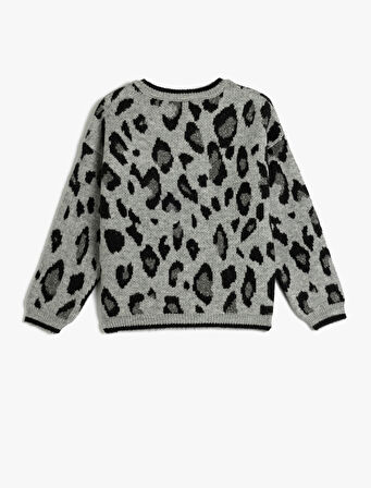 Uzun Kollu Bisiklet Yaka Leopar Desenli Triko Kazak