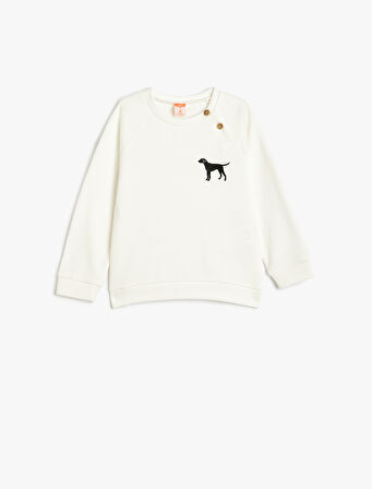 Sweatshirt Bisiklet Yaka Köpek Baskılı Uzun Kollu Pamuklu