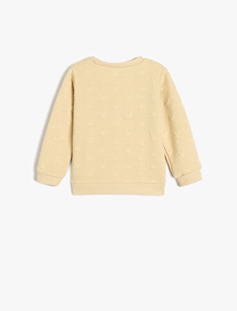 Sweatshirt Yıldız Detaylı Dokulu Bisiklet Yaka Uzun Kollu 