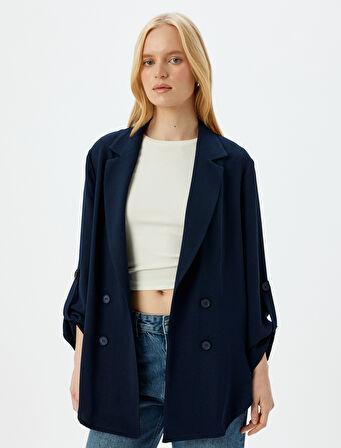 Bol Kalıp 3/4 Kol Düşük Omuz Krep Kruvaze Blazer Ceket