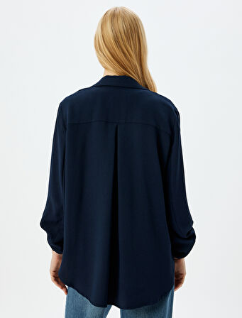 Bol Kalıp 3/4 Kol Düşük Omuz Krep Kruvaze Blazer Ceket