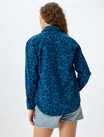 Çiçekli Klasik Yaka Uzun Kollu Düğmeli Poplin Gömlek