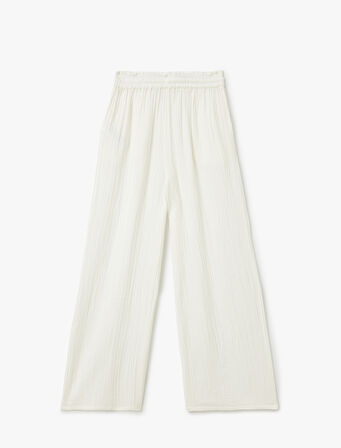 Pamuklu Beli Lastikli Bağlamalı Cepli Geniş Paça Müslin Pantolon