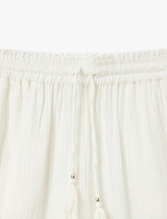 Pamuklu Beli Lastikli Bağlamalı Cepli Geniş Paça Müslin Pantolon