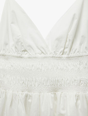 Pamuklu V Yaka Yanları Bağlamalı Gipeli Uzun Askılı Plaj Elbisesi