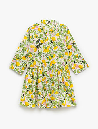 Pamuklu Boncuk İşlemeli Çiçekli Limon Desenli Plaj Elbisesi