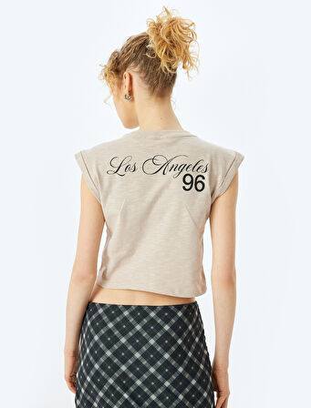 Bisiklet Yaka Kolsuz Crop Arkası Baskılı Üst