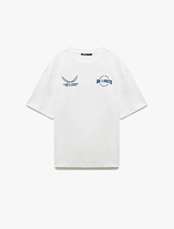 Kısa Kollu Bisiklet Yaka Pamuklu Arkası Baskılı Tişört